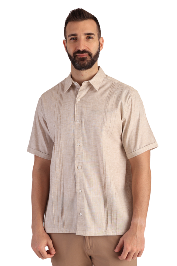 Camisa Tipo Guayabera Look Lino Con Alforzas Color Crudo Para Caballero